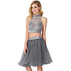 Two Piece Sexy Sparkle Homecoming Cocktail Party Dress Halter Neck Sleeveless Knee Length Chiffon Organza with Pleats Crystals 2020