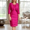 Two Piece Sheath / Column Mother of the Bride Dress Elegant Jewel Neck Knee Length Lace Satin 3/4 Length Sleeve with Appliques Ruching 2020