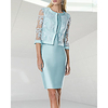 Two Piece Sheath / Column Mother of the Bride Dress Elegant Jewel Neck Knee Length Lace Satin Half Sleeve with Appliques 2020