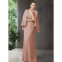 Two Piece Sheath / Column Mother of the Bride Dress Elegant V Neck Floor Length Chiffon Sleeveless with Sash / Ribbon 2020