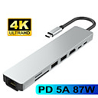 Type C to HDMI Hub USB C 4K PD 5A 87W Dock Rj45 Lan USB 3.1 Splitter USB-C Power Delivery Accessories