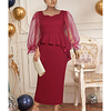 u-neck stitching see-through mesh long-sleeved high-waist bag hip slim ruffled s-5xl plus size women