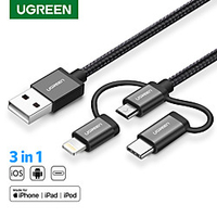 UGREEN Micro USB Lightning USB C Cable 1 to 3 High Speed 2.4 A 1.5m(5Ft) 1.0m(3Ft) TPE Aluminium Alloy For Samsung Xiaomi HuaweiPhone Accessory miniinthebox