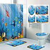 Underwater World Pattern Printing Bathroom Shower Curtain Leisure Toilet Four-Piece Design