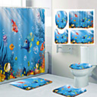 Underwater World Pattern Printing Bathroom Shower Curtain Leisure Toilet Four-Piece Design