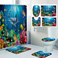Underwater World Pattern Printing Bathroom Shower Curtain Leisure Toilet Four-Piece Design