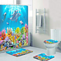 Underwater World Pattern Printing Bathroom Shower Curtain Leisure Toilet Four-Piece Design