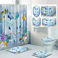 Underwater World Pattern PrintingBathroom Shower Curtain Leisure Toilet Four-Piece Design