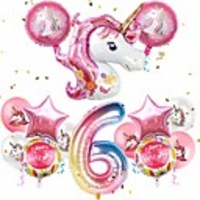 unicorn balloons birthday party decorations for girls 6th party,  43 pink large unicorn gradient jumbo number6 foil balloon bouquet,  girly unicorn theme party supplies backdrop decor