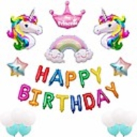 unicorn happy birthday party balloons supplies-unicorn theme party decorations, set of 29 included colorful happy birthday balloons banner, blue amp; white balloons, smile rainbow for baby