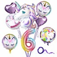 unicorn party birthday supplies for girl, pack of 9 unicorn theme purple balloon for party, 6-9th birthday party decorations, home office decor, gift for baby (6 years)