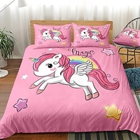 Unicorn Pattern 3-Piece Duvet Cover Set Hotel Bedding Sets Comforter Cover with Soft Lightweight Microfiber,  Include 1 Duvet Cover,  2 Pillowcases (1 Pillowcase for Twin/Single) miniinthebox