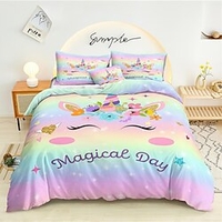 Unicorn Pattern 3-Piece Duvet Cover Set Hotel Bedding Sets Comforter Cover with Soft Lightweight Microfiber,  Include 1 Duvet Cover,  2 Pillowcases (1 Pillowcase for Twin/Single) miniinthebox