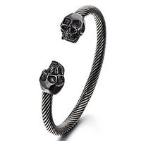 unique elastic adjustable mens black skull cuff bangle stainless steel twisted cable bracelet polished