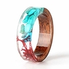 unique handmade wood ring with turquoise and red seaweed insided transparent resin band ring best gift for her size 7.5