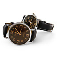 Unisex Leather Band Analog Quartz Wrist Watch With Coffee Dial (Black)