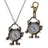 Unisex Alarm Clock Style Alloy Analog Quartz Keychain Necklace Watch (Bronze)