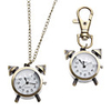 Unisex Alarm Clock Style Alloy Analog Quartz Keychain Necklace Watch (Bronze)