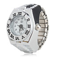 Unisex Alloy Analog Ring Watch with Roman Numeral (Silver)