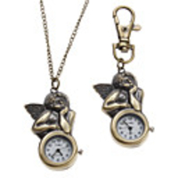 Unisex Angel Style Alloy Analog Quartz Keychain Necklace Watch (Bronze)