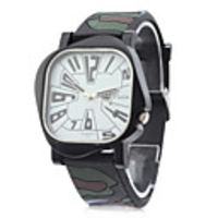 Unisex Army Green Style Rubber Analog Quartz Wrist Watch (Black)
