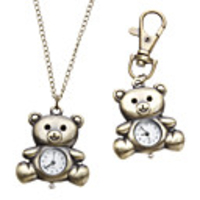 Unisex Bear Style Alloy Analog Quartz Keychain Necklace Watch (Bronze)