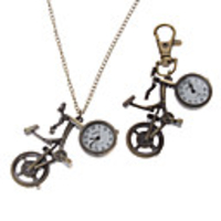 Unisex Bicycle Style Alloy Analog Quartz Keychain Necklace Watch (Bronze)