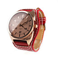 Unisex Big Dial Wide PU Leather Band Student Style Quartz Wrist Watch - Red