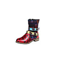 Unisex Boots Block Heel Round Toe Vintage Daily Walking Shoes PU Buckle Floral Winter Red / Mid-Calf Boots