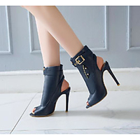 Unisex Boots Stiletto Heel Open Toe Classic Daily Walking Shoes PU Buckle Solid Colored Wine White Black / Booties / Ankle Boots