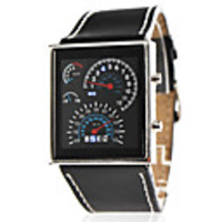 Unisex Calendar Style PU Digital LED Wrist Watch (Black)