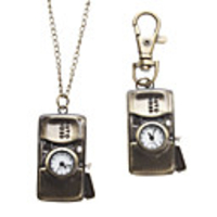 Unisex Camera Style Alloy Analog Quartz Keychain Necklace Watch (Bronze)