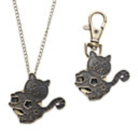 Unisex Cat Style Alloy Analog Quartz Keychain Necklace Watch (Bronze)
