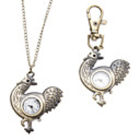 Unisex Cock Style Alloy Analog Quartz Keychain Necklace Watch (Bronze)