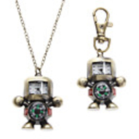 Unisex Compass Robot Style Alloy Analog Quartz Keychain Necklace Watch (Bronze)