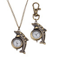 Unisex Dolphin Style Alloy Analog Quartz Keychain Necklace Watch (Bronze)