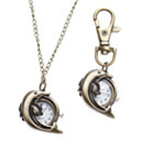 Unisex Dolphin Style Alloy Analog Quartz Keychain Necklace Watch (Bronze)