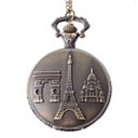 Unisex Eiffel Tower Style Steel Analog Quartz Pocket Watch (Bronze)