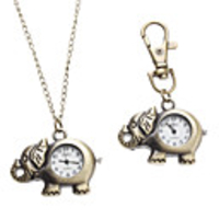 Unisex Elephant Style Alloy Analog Quartz Keychain Necklace Watch (Bronze)