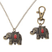 Unisex Elephant Style Alloy Analog Quartz Keychain Necklace Watch (Bronze)