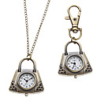 Unisex Fashion Bag Style Alloy Analog Quartz Keychain Necklace Watch (Bronze)