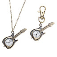 Unisex Guitar Style Alloy Analog Quartz Keychain Necklace Watch (Bronze)