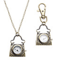 Unisex Handbag Style Alloy Analog Quartz Keychain Necklace Watch (Bronze)