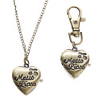 Unisex Heart-shaped Style Alloy Analog Quartz Keychain Necklace Watch (Bronze)