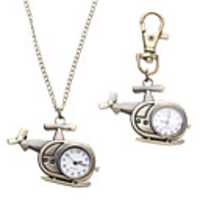 Unisex Helicopter Style Alloy Analog Quartz Keychain Necklace Watch (Bronze)