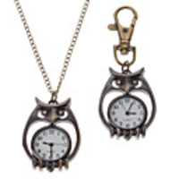Unisex Hollow Owl Style Alloy Analog Quartz Keychain Necklace Watch (Bronze)