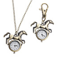 Unisex Horse Style Alloy Analog Quartz Keychain Necklace Watch (Bronze)