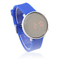 Unisex Jelly Sports Style Crystal Round Mirror Face Red Light LED Wrist Watch - Dark Blue