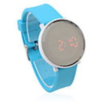 Unisex Jelly Sports Style Crystal Round Mirror Face Red Light LED Wrist Watch - Light Blue