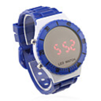 Unisex Jelly Sports Style Round Mirror Face Red Light LED Wrist Watch - Dark Blue